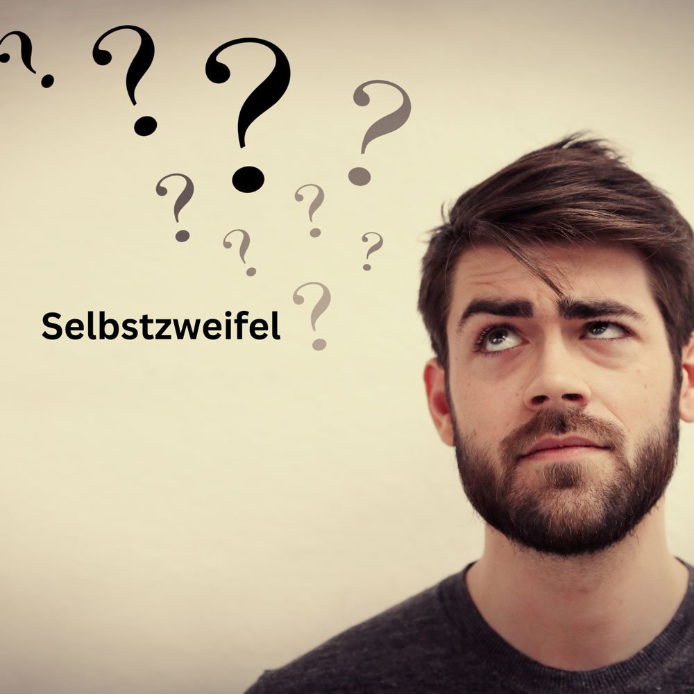 Bild zeigt einen Mann der an Selbstzweifel leidet und diese überwinden will